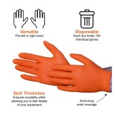 Disposable Nitrile Powder Free Orange Medical Grade Gloves - 6 mil, Large